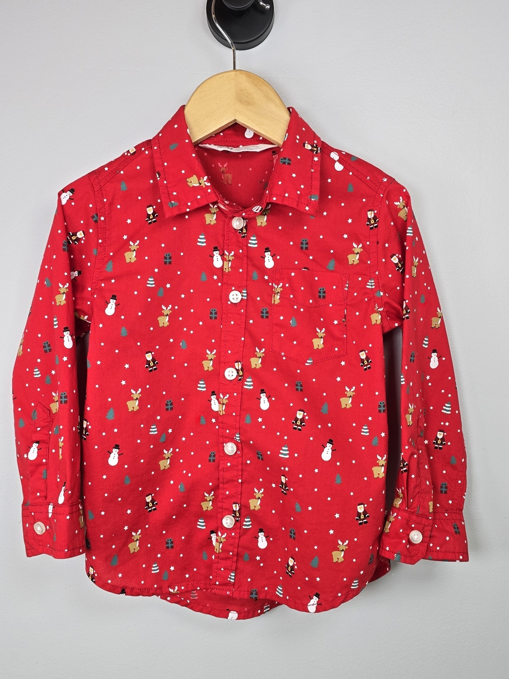Kids Red Holiday Button-Up Shirt Cotton Holiday Festive